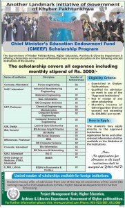 KPK CM's Education Endowment Fund Scholarship Program 2017