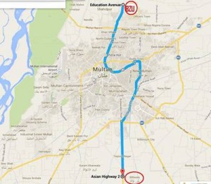 Multan Metro Bus project Route Map