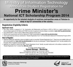 Registration Schedule For PM National ICT Scholarship Program 2016