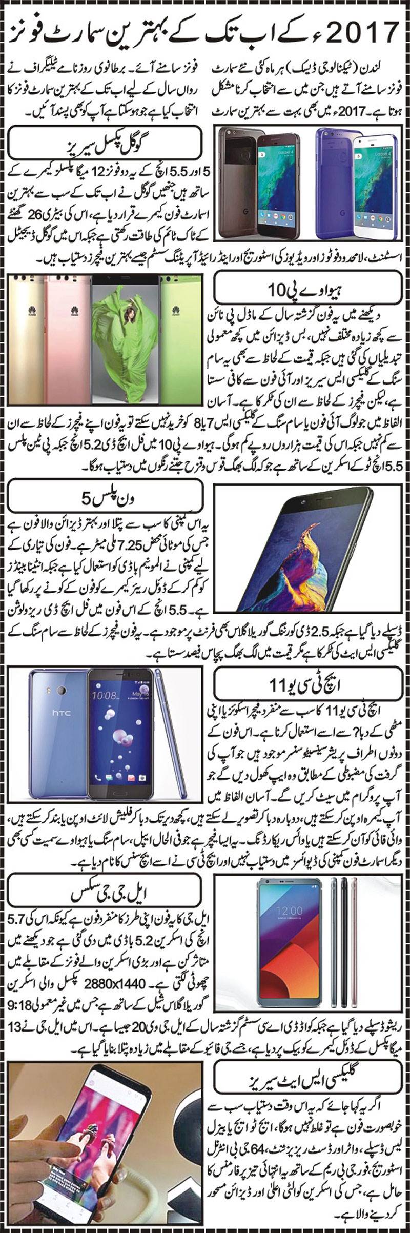 Best Most Popular Smart Phones of 2017-Details in Urdu & English 