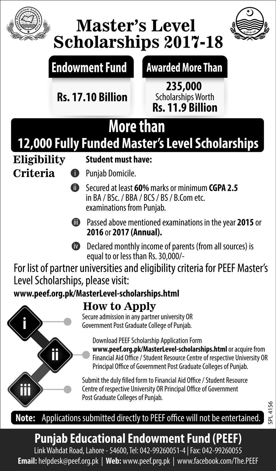 Master Level PEEF Scholarships 2024, Download Form & Merit List