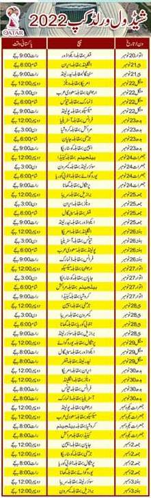 Fifa World Cup 2022 Matches Schedule As Per Pakistan Time