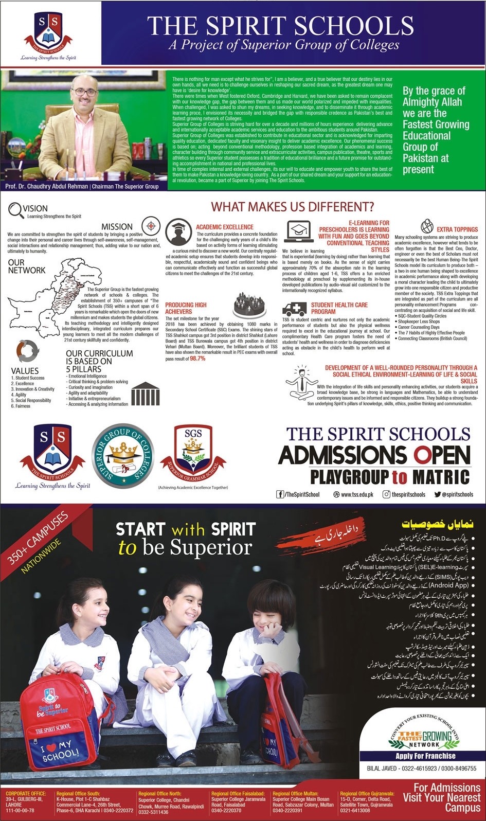 The Spirit School Admission 2024 in Play Group to 9th, Form, Fee
