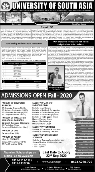 University of South Asia USA Admission 2020, Programs, Scholarships