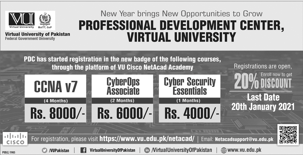 Virtual University & Cisco Network Academy Admission 2021 in Short Courses
