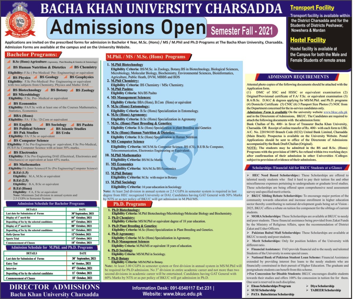 Bacha Khan University Charsadda BKUC Admission 2021