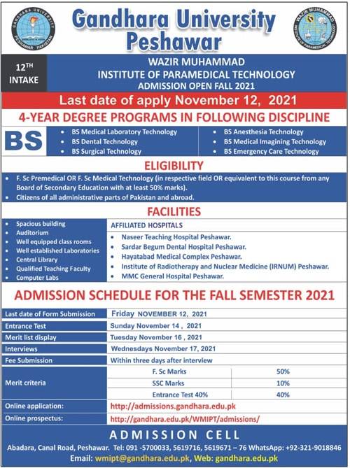 Gandhara University Wazir Muhammad BS Admission 2021