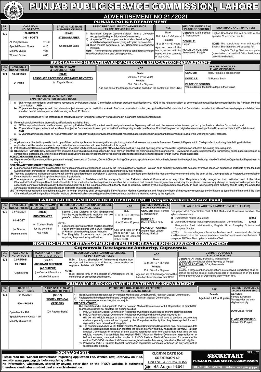 Punjab Police Stenographer Jobs 2021 by PPSC, Apply Online, Last Date