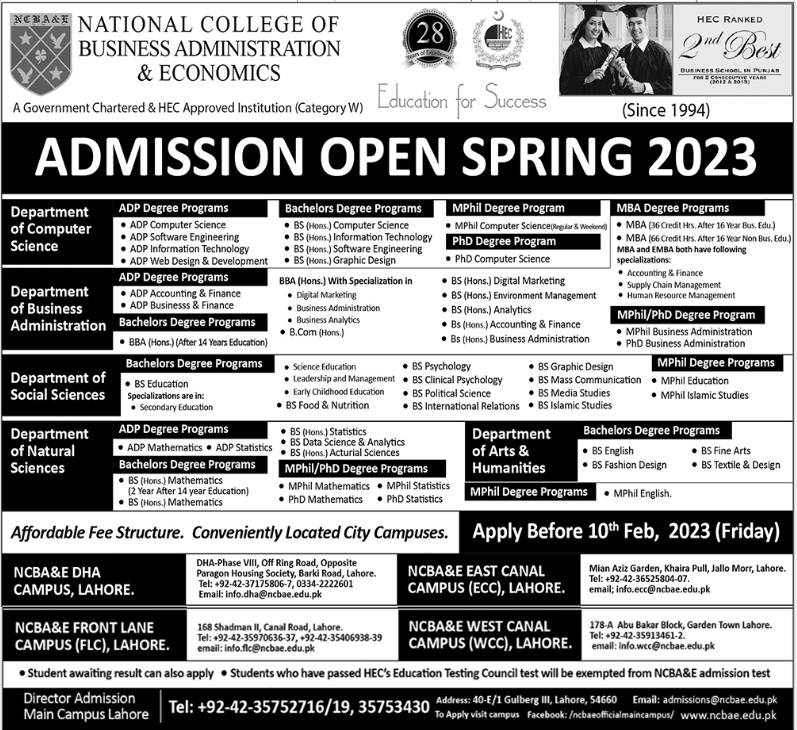 NCBA&E Admission 2023, Download Application Form