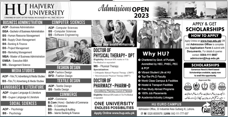Hajvery University (HU) Lahore & Sheikhupura Admission 2023