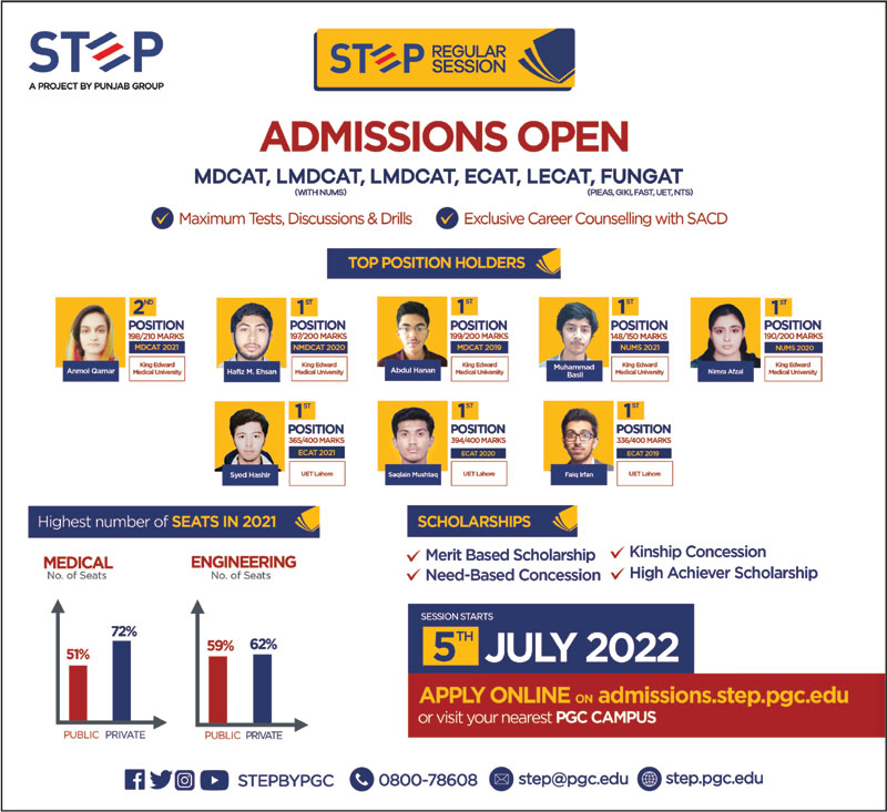 STEP Entry Test Preparation Classes Admission 2022 (MDCAT, LMDCAT, LECAT, ECAT, FUNGAT)