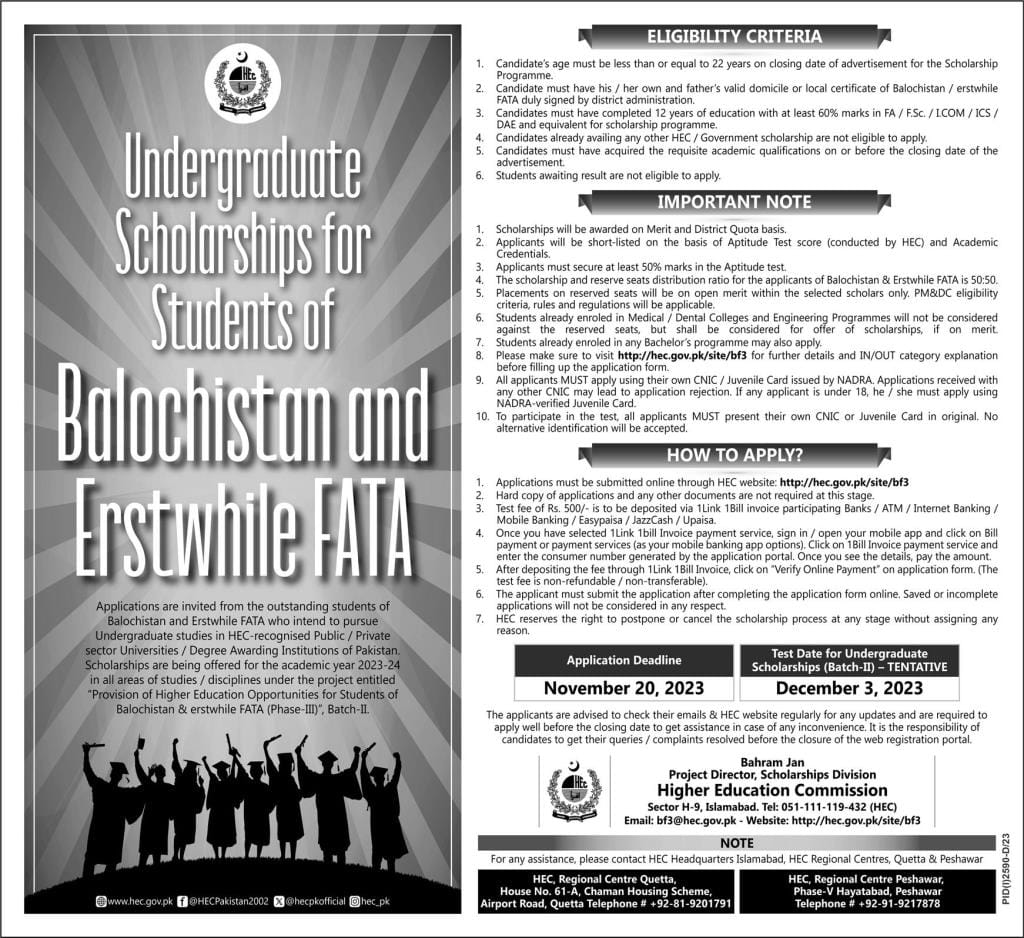 HEC Undergraduate Scholarships 2024 for Students of Balochistan & Erstwhile FATA