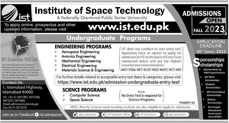 Institute of Space Technology Islamabad Admission 2023-Application Procedure