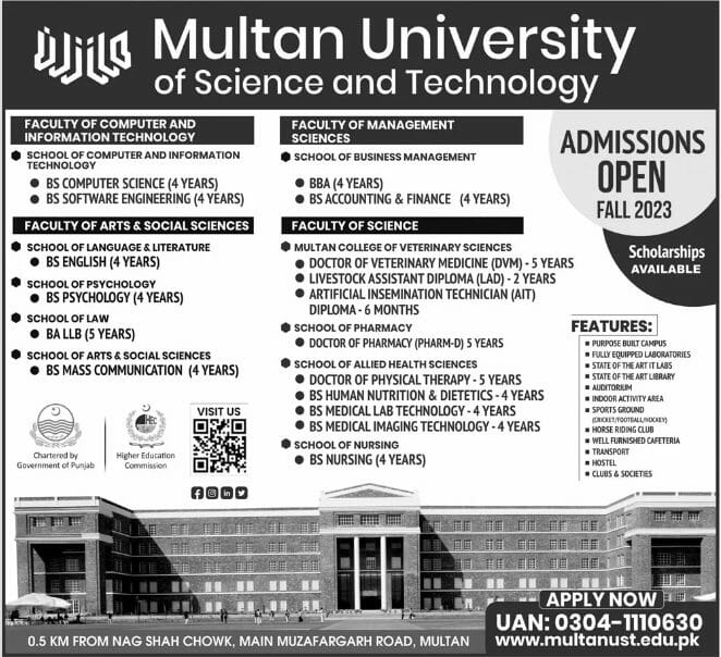 Multan University of Science and Technology Multan Admission 2023, Programs
