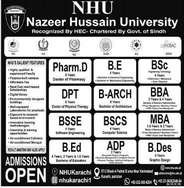 Nazeer Hussain University Karachi Admission 2024