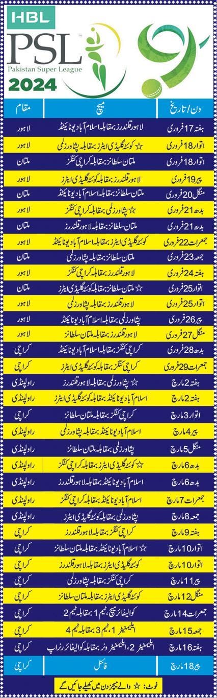 Pakistan Super League PSL 2024 Schedule & News