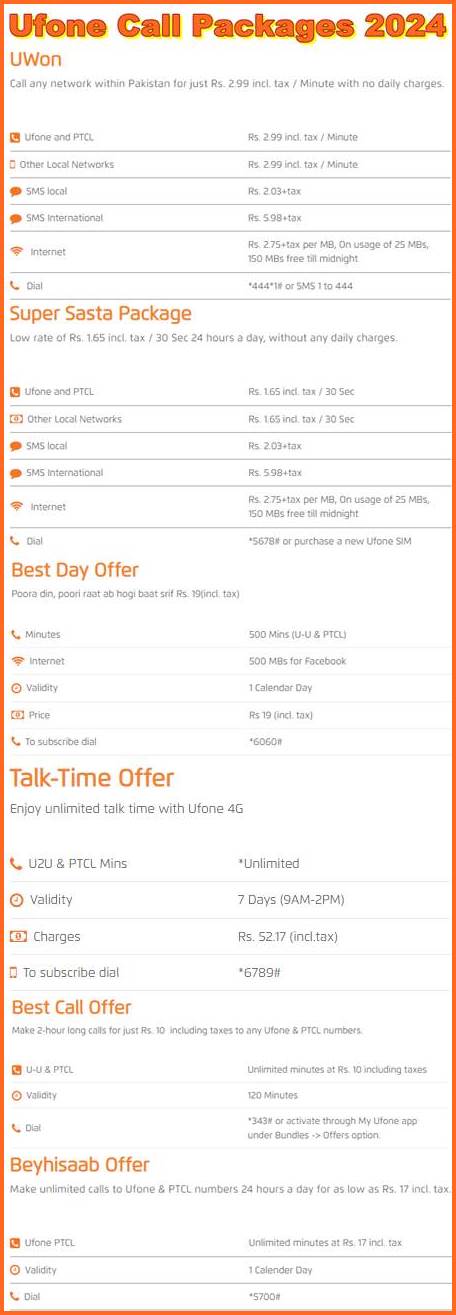 Ufone Call Packages 2024 Prepaid